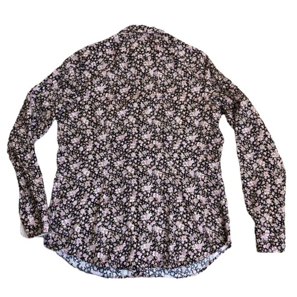 Chaps No Iron Button Down Shirt Black/Pink Ditsy Floral Contrasting Cuffs M - Picture 2 of 15